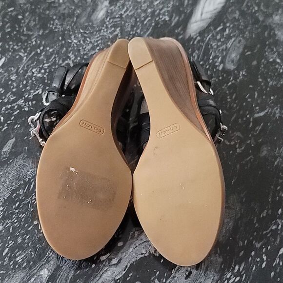 COACH PAM SIG C LOGO LEATHER WEDGE HEELS SANDALS - Picture 16 of 16